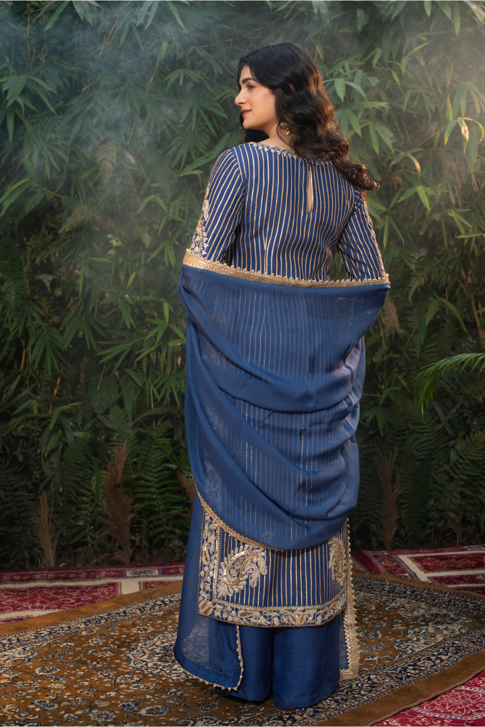 Royal Blue Raw Silk Straight Suit Paired With Pants And Dupatta