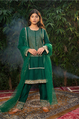 Emerald Green Chanderi Silk A-Line Suit