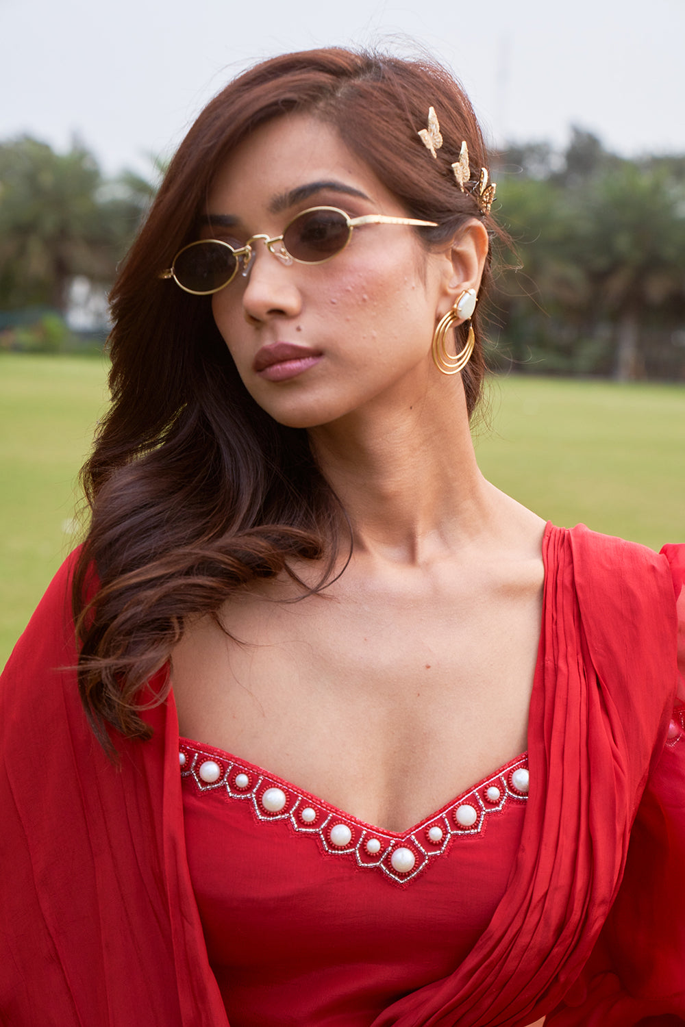 Cherry Red Drape Saree