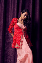 Pink & Red Bhandhani Jacket Gown