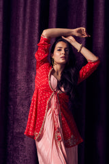 Pink & Red Bhandhani Jacket Gown