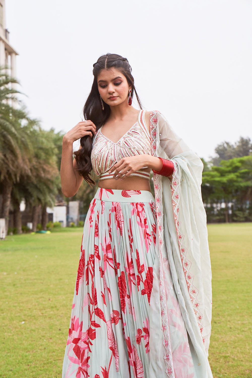 Mint Green Printed Lehenga Set