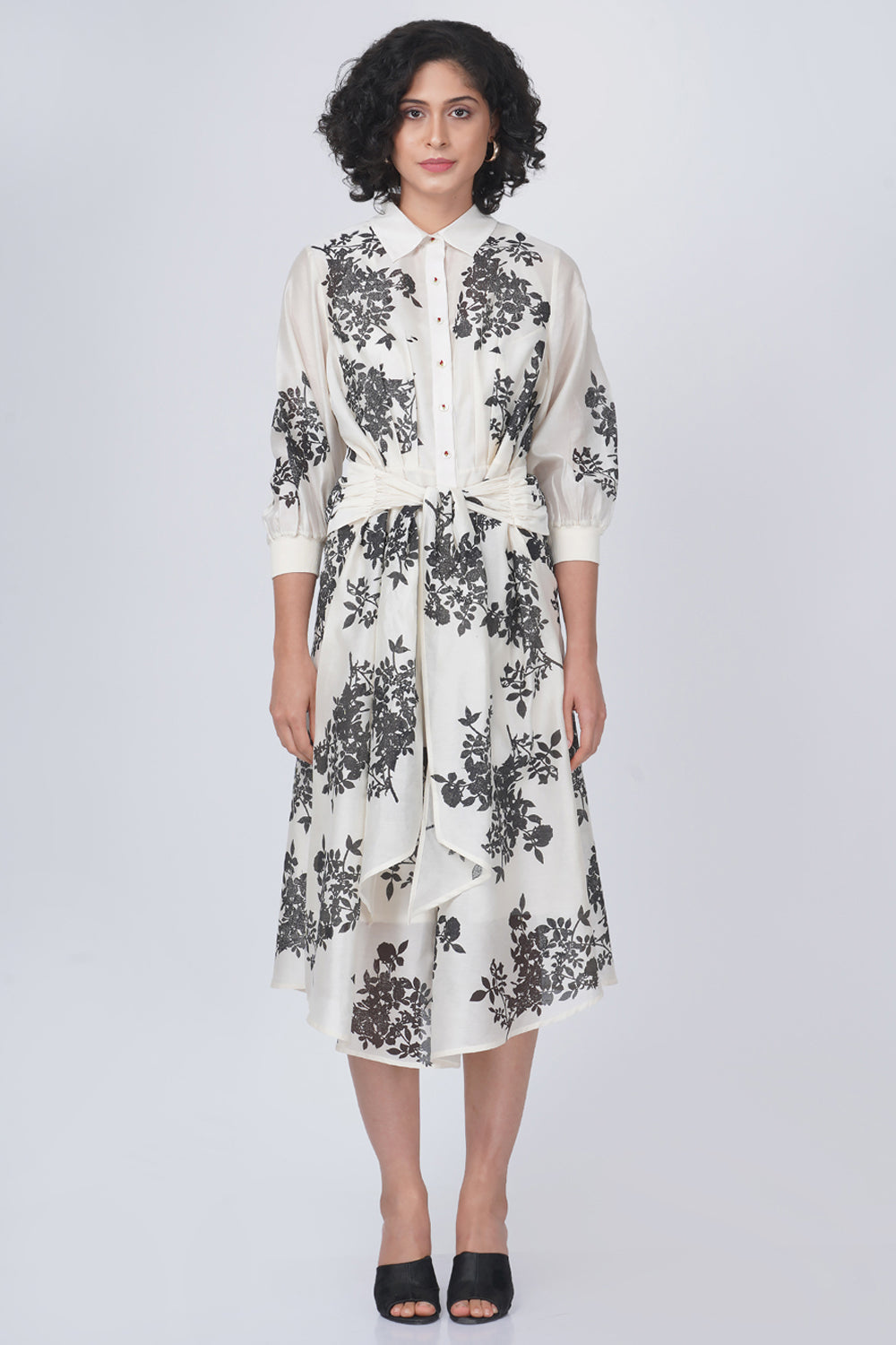 Ivory Petal Print Dress In Silk Velvet  Dress