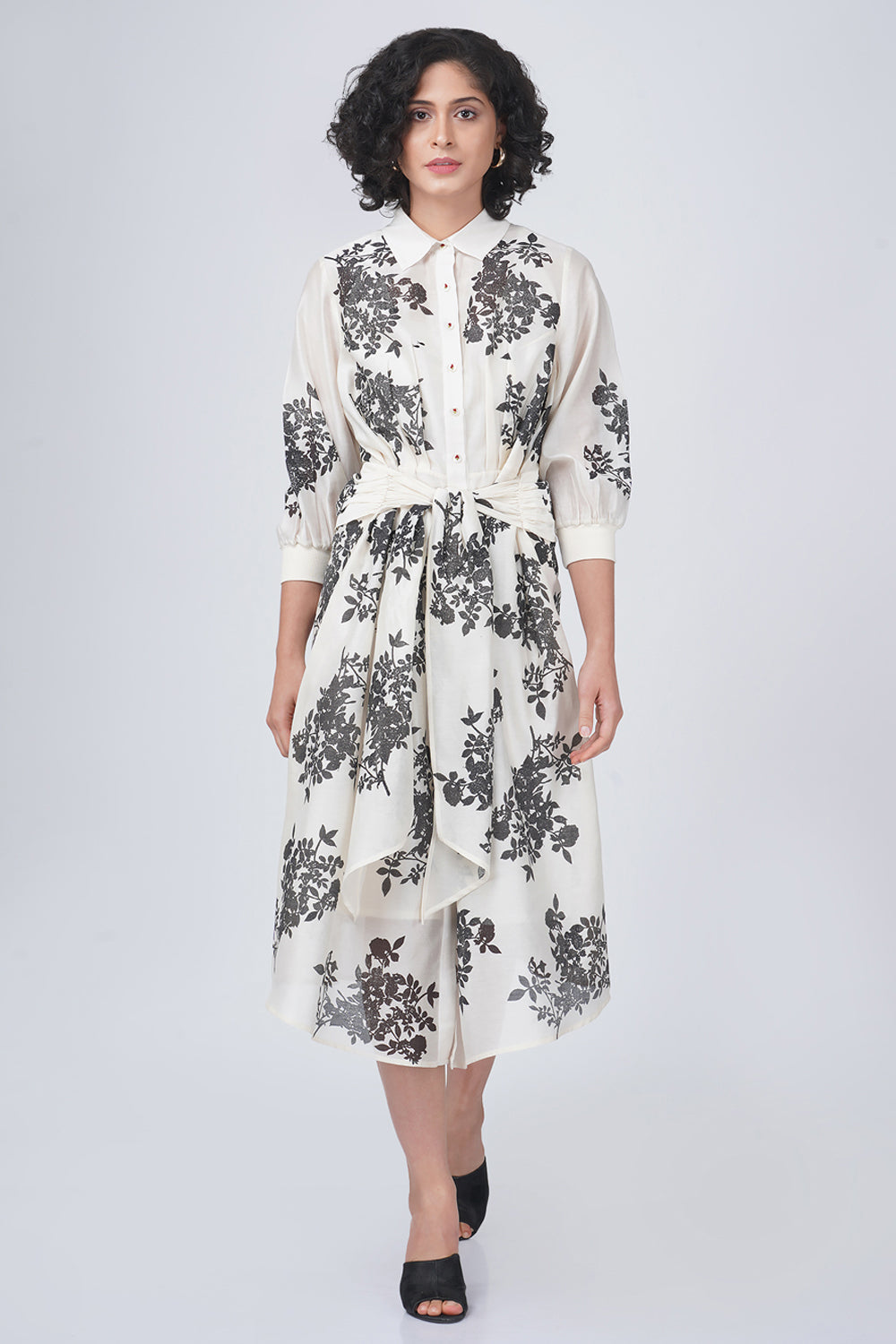 Ivory Petal Print Dress In Silk Velvet  Dress