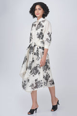 Ivory Petal Print Dress In Silk Velvet  Dress