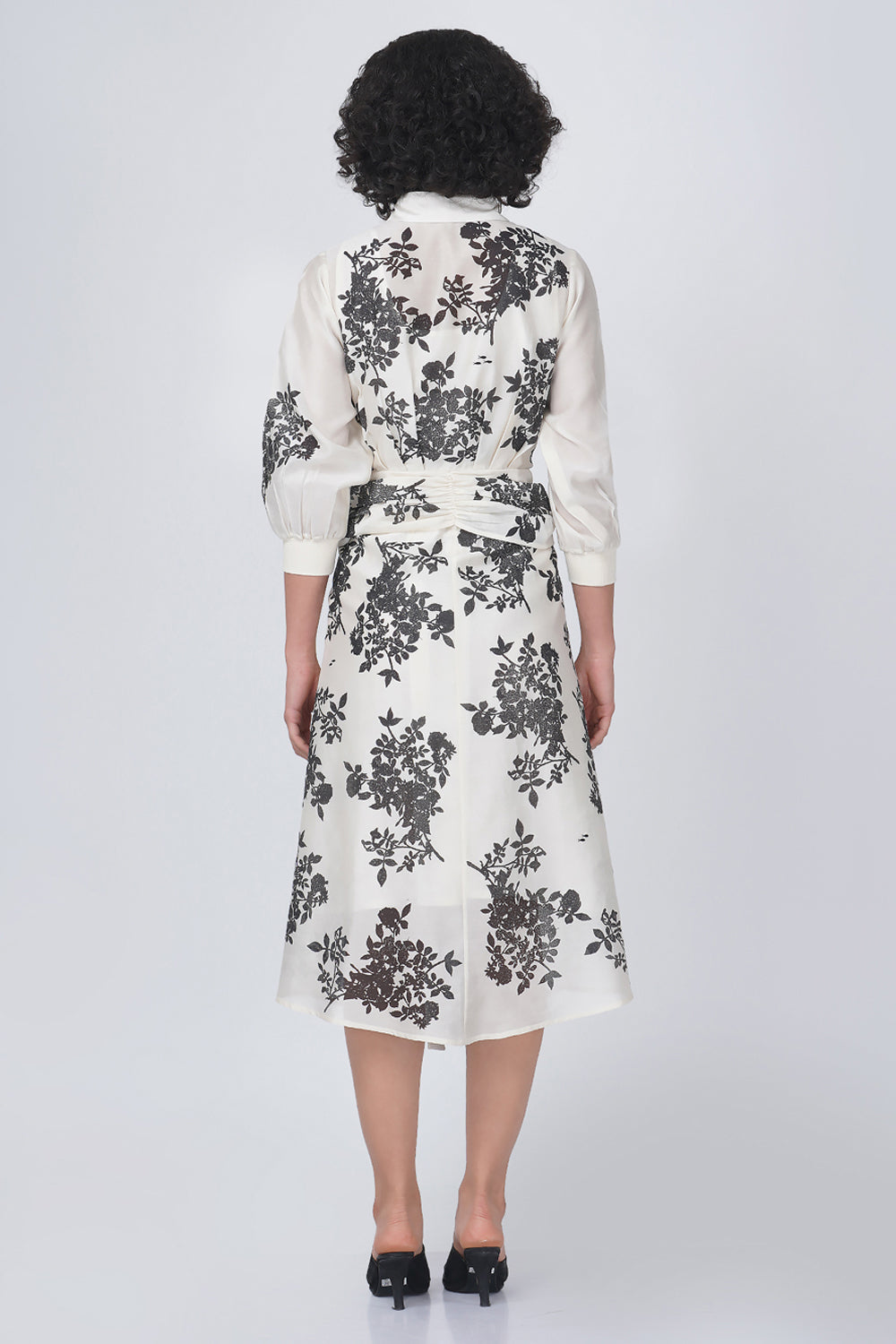 Ivory Petal Print Dress In Silk Velvet  Dress