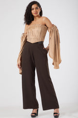 Flared High-Waisted Brown Trousers