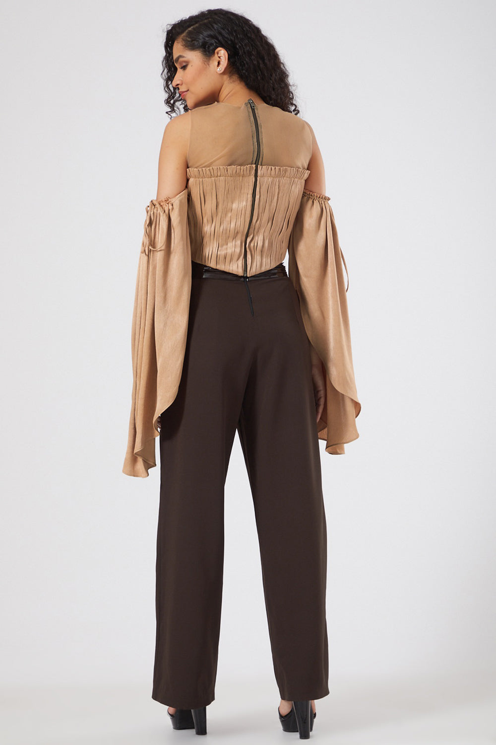 Flared High-Waisted Brown Trousers