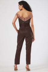 Off-Shoulder Brown Jumpsuit