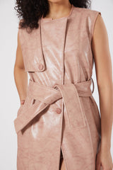 Blush Pink Faux Leather Overcoat