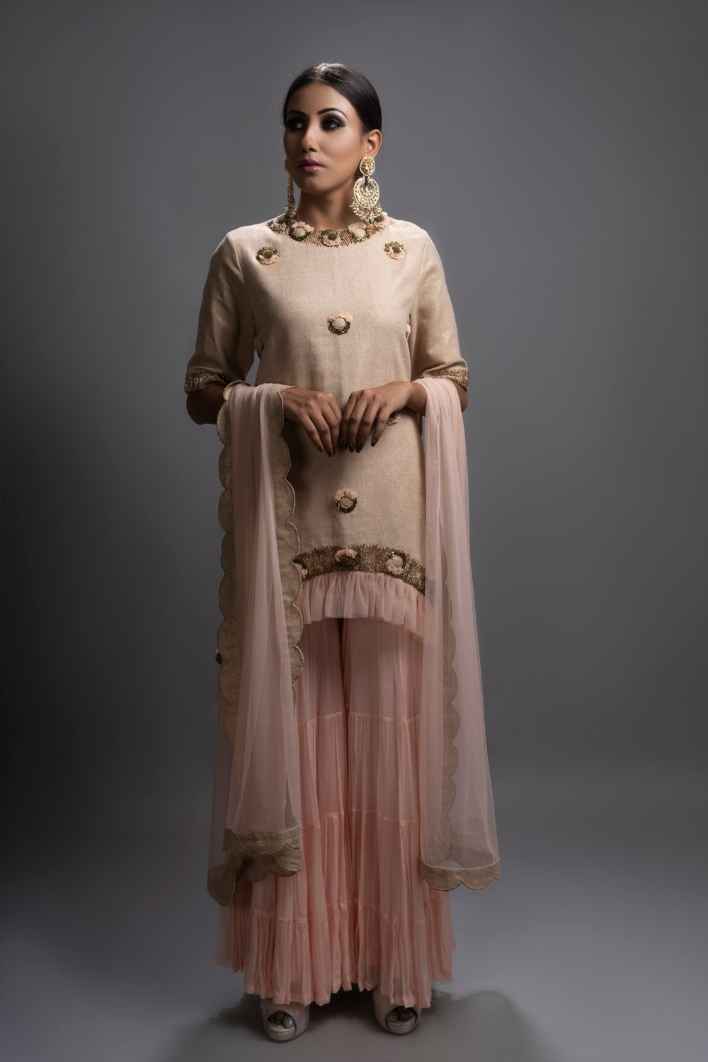 Quaysa Chiffon Garara Paired With High Low Kurta