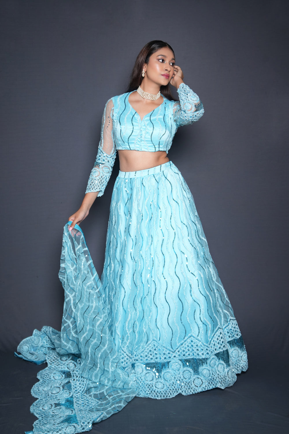 Zima Blue Embellished Lehenga Set