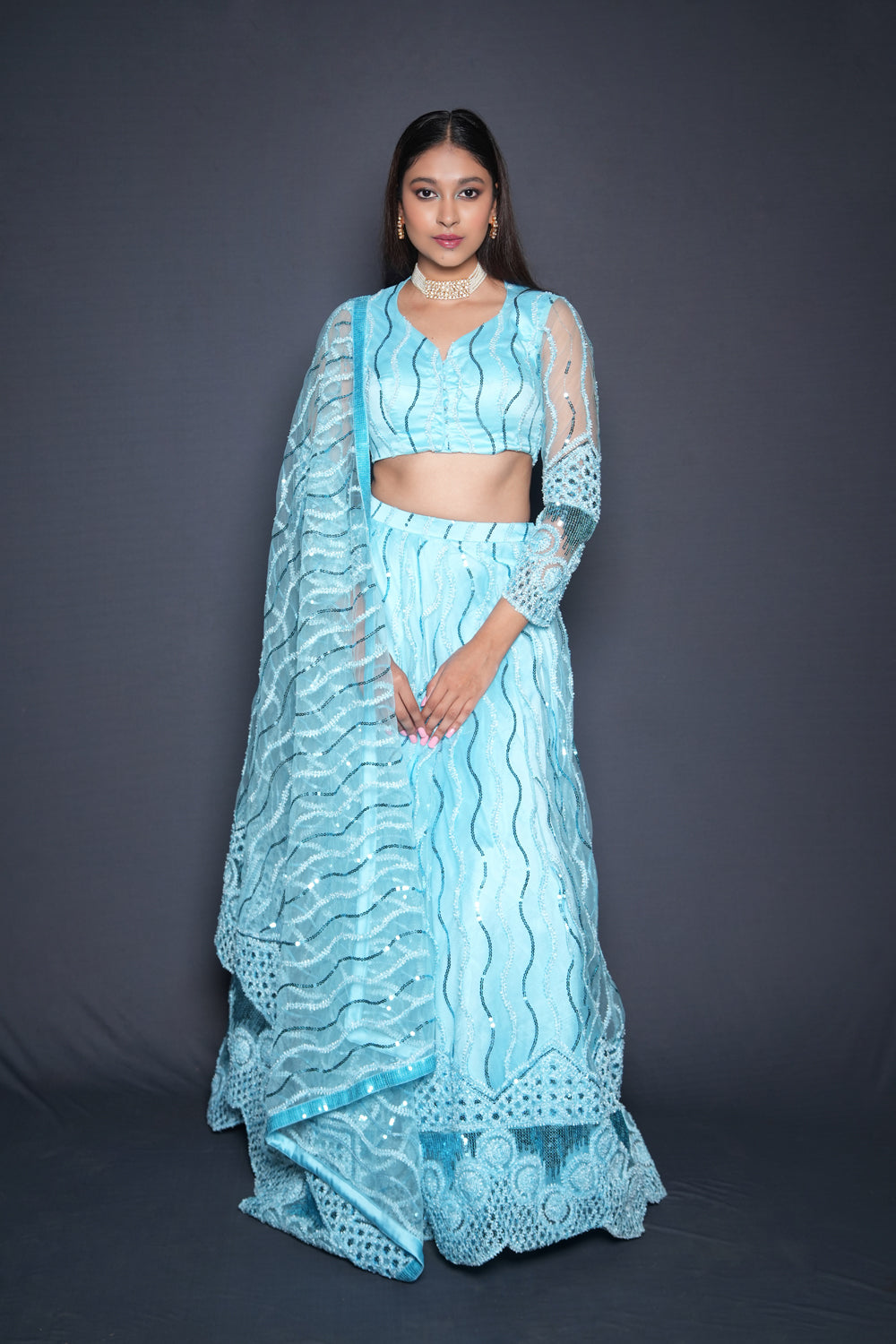 Zima Blue Embellished Lehenga Set