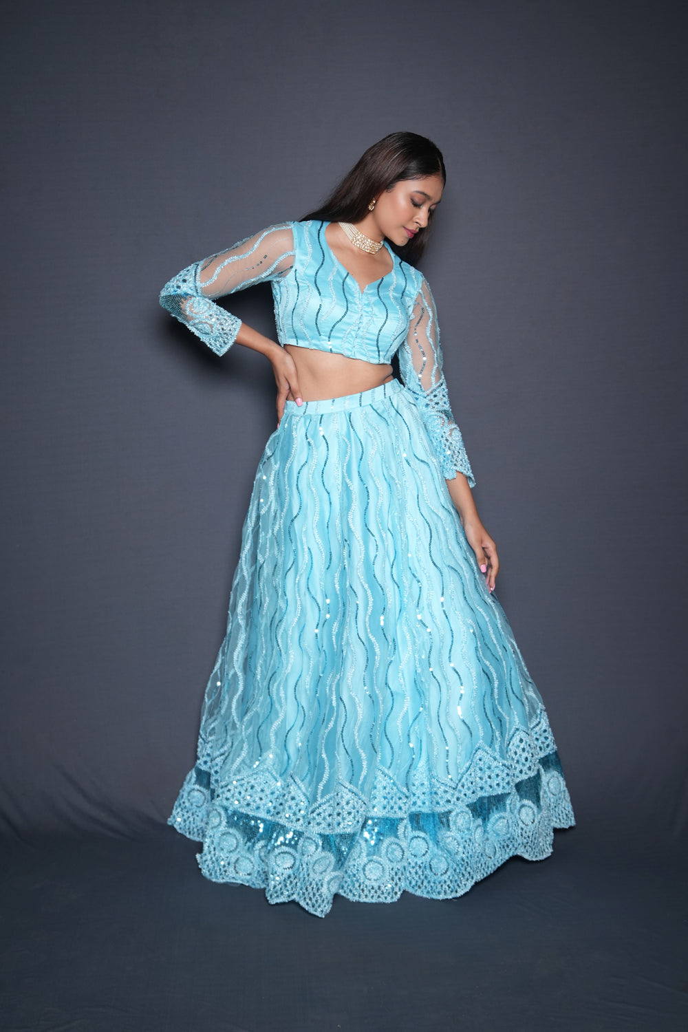 Zima Blue Embellished Lehenga Set