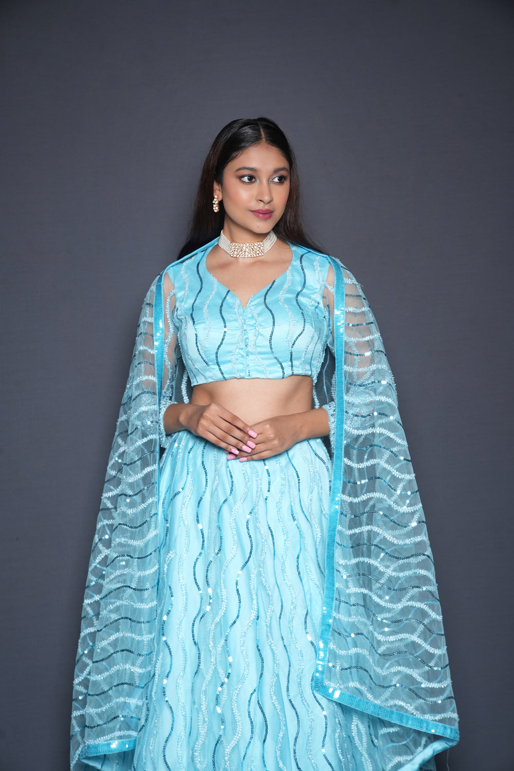 Zima Blue Embellished Lehenga Set