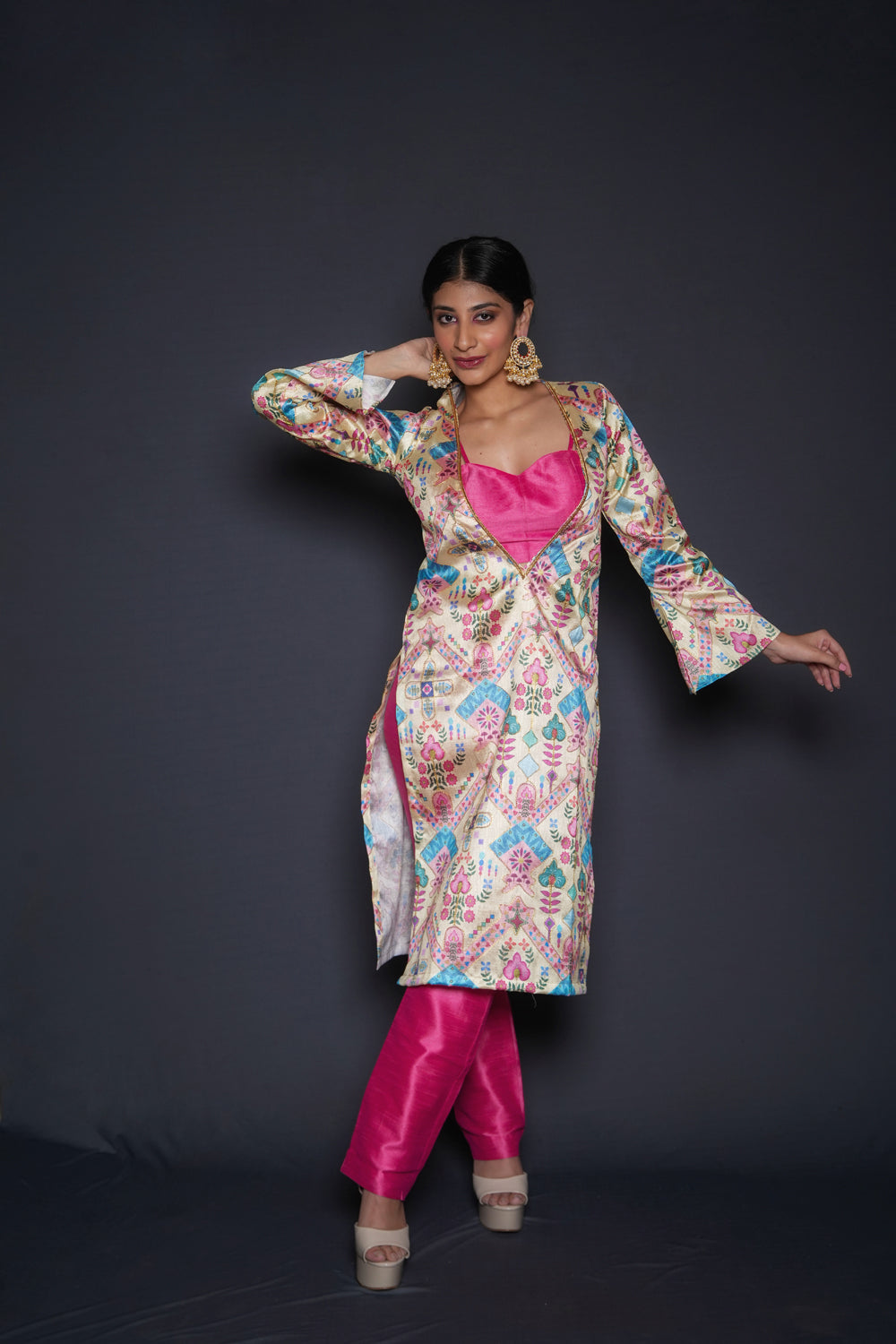 Three Piece Print Kurta Blouse Pant Set