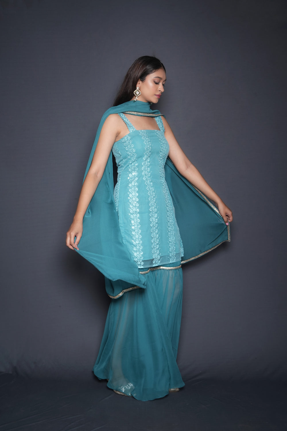 Bright Aqua Kurta Sharara Set