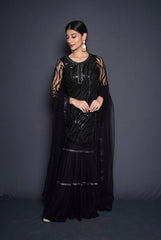 Striking Black Embellished Sharara Set