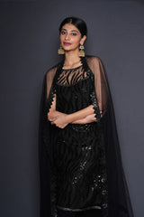 Striking Black Embellished Kurta Pant Set