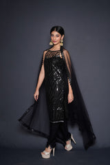 Striking Black Embellished Kurta Pant Set