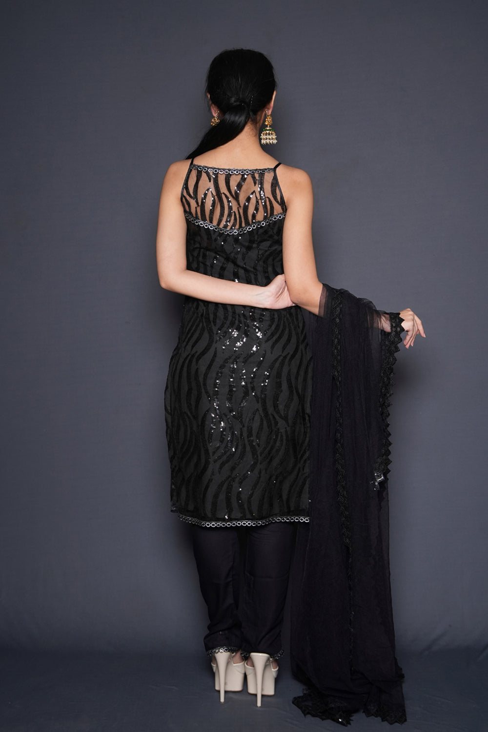 Striking Black Embellished Kurta Pant Set