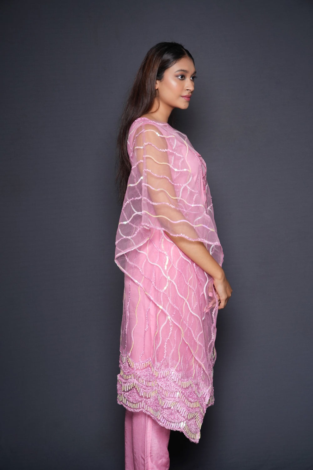 Pink Embellished Kaftan Pant Set