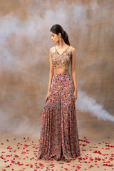 Ivory Printed Choli Sharara And Cape Set