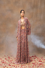 Ivory Printed Choli Sharara And Cape Set