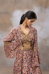 Ivory Printed Choli Lehenga And Cape Set