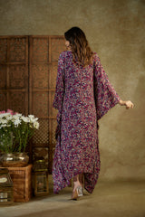 Purple Printed Kaftan With Embroidery