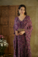 Purple Printed Kaftan With Embroidery