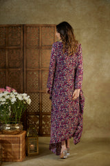 Purple Printed Kaftan With Embroidery