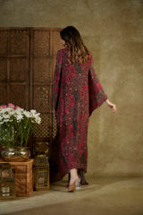 Pink Printed Kaftan With Embroidery