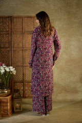 Purple Printed Embroidered Long Kurta And Pants Set