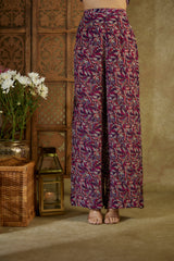 Purple Printed Embroidered Long Kurta And Pants Set