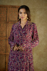 Purple Printed Embroidered Long Kurta And Pants Set