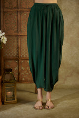 Forest Green Kaftan Top, Bustier And Dhoti Set