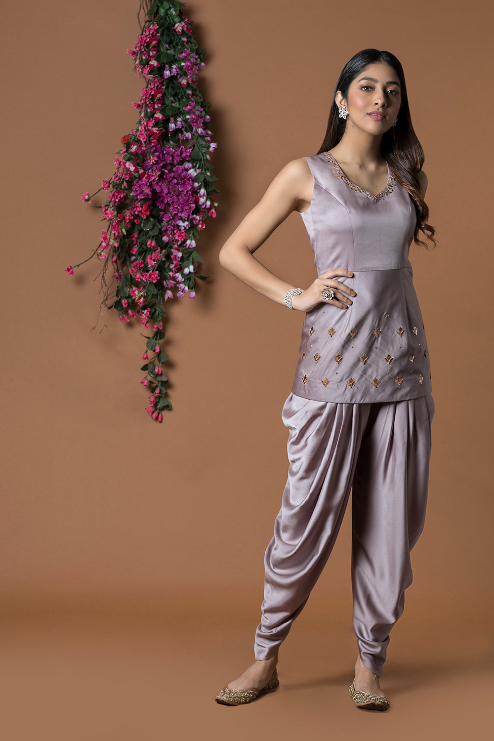 Coffee Short Kurta And Dhoti Pants