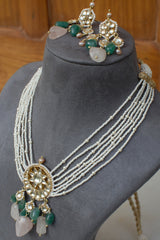 Chandrama Necklace-Green And Pink Stones