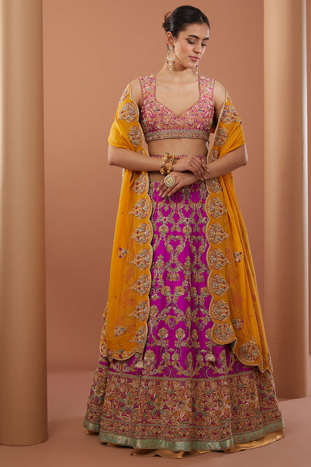 Pink Raw Silk Hand Embroidered Lehanga Set