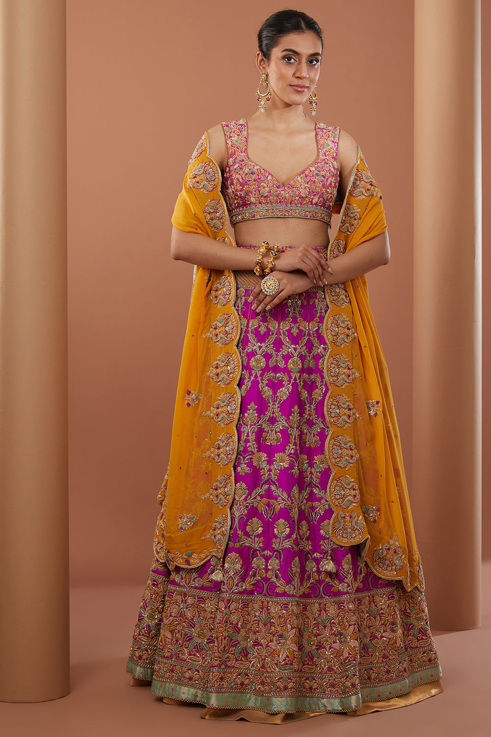 Pink Raw Silk Hand Embroidered Lehanga Set