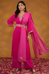 Pink Georgette Hand Embroidered Kurta Suit Set