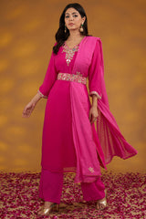 Pink Georgette Hand Embroidered Kurta Suit Set