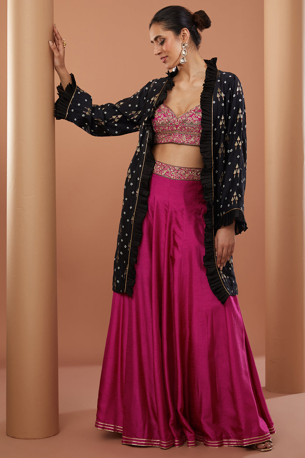 Pink Georgette Machine Embroidered Sharara Set