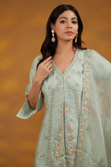 Blue Organza Hand Embroidered Sharara Set