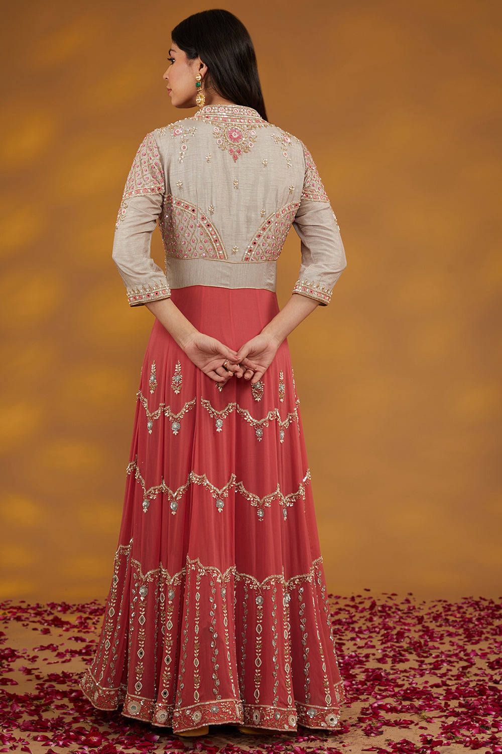 Pink Georgette Hand Embroidered Anarkali Set