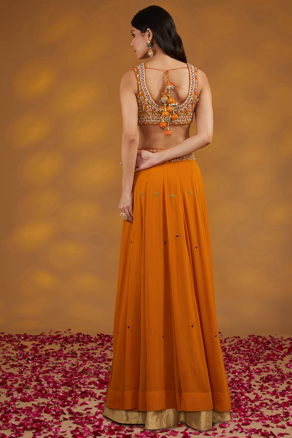 Orange Georgette Hand Embroidered Sharara Set