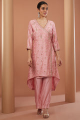 Pink  Chanderi Silk Machine Embroidered Co-Ord Set