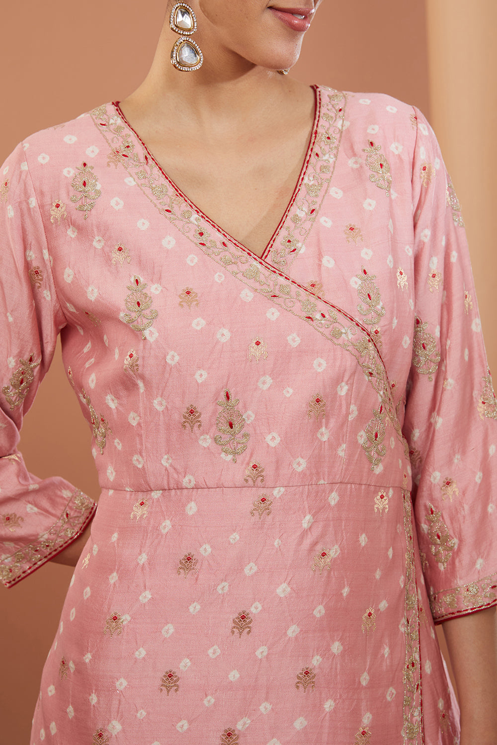 Pink  Chanderi Silk Machine Embroidered Co-Ord Set