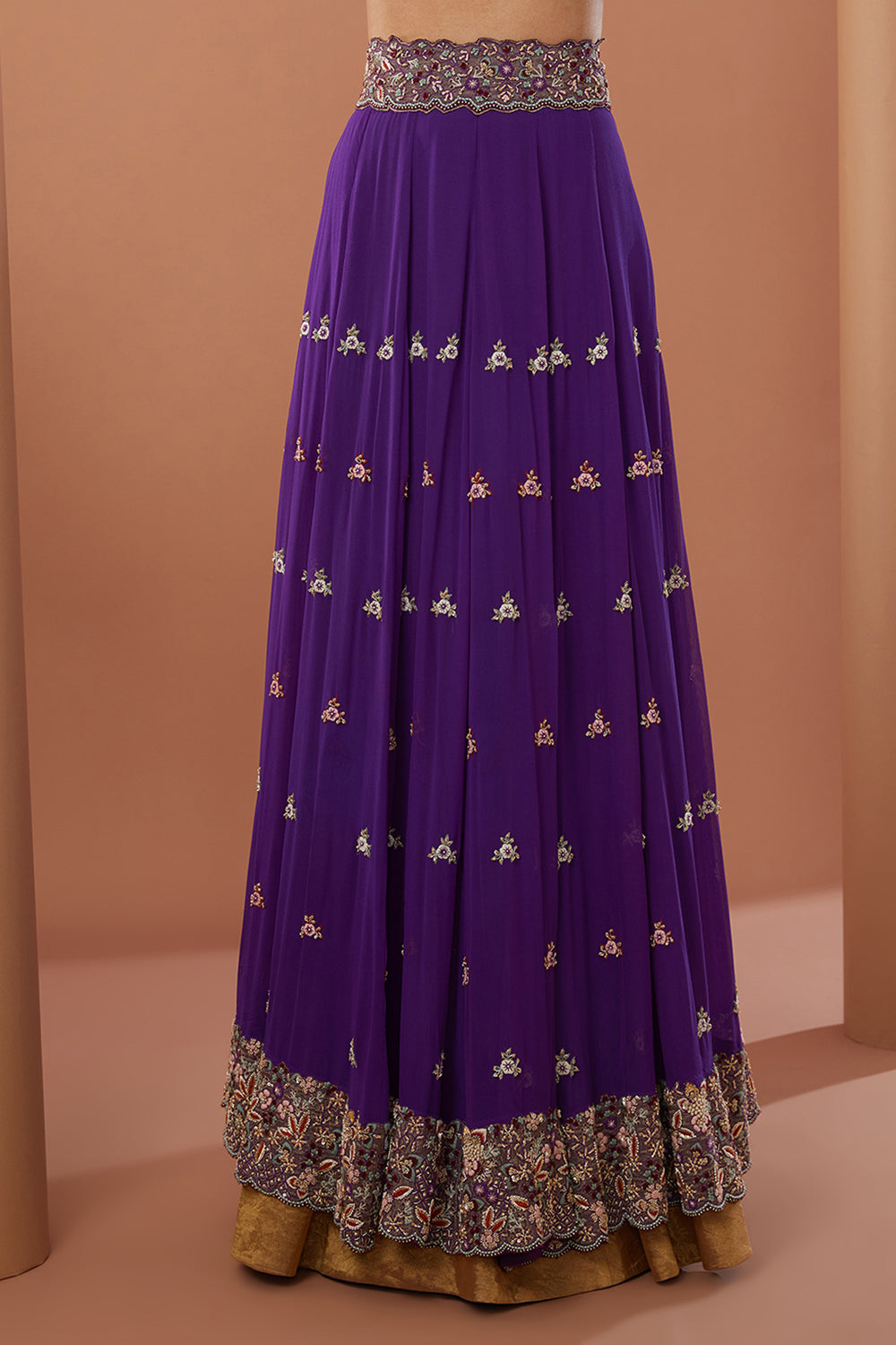 Purple Georgette Hand Embroidered Lehanga Set